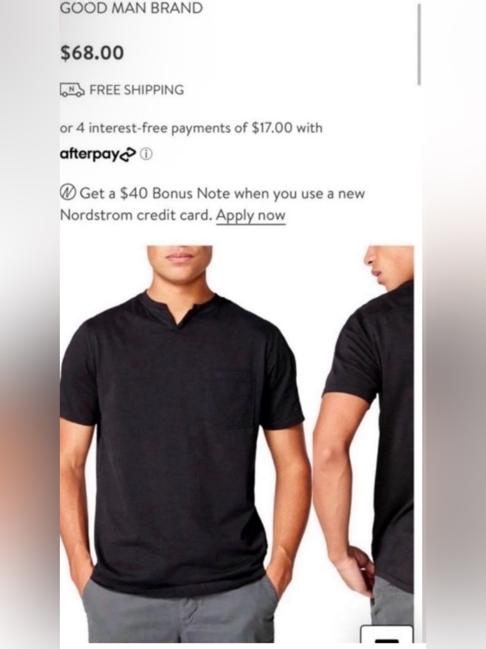 Man’s Good Man Brand Black Notch-Neck Short Sleeve Tee (Size L)